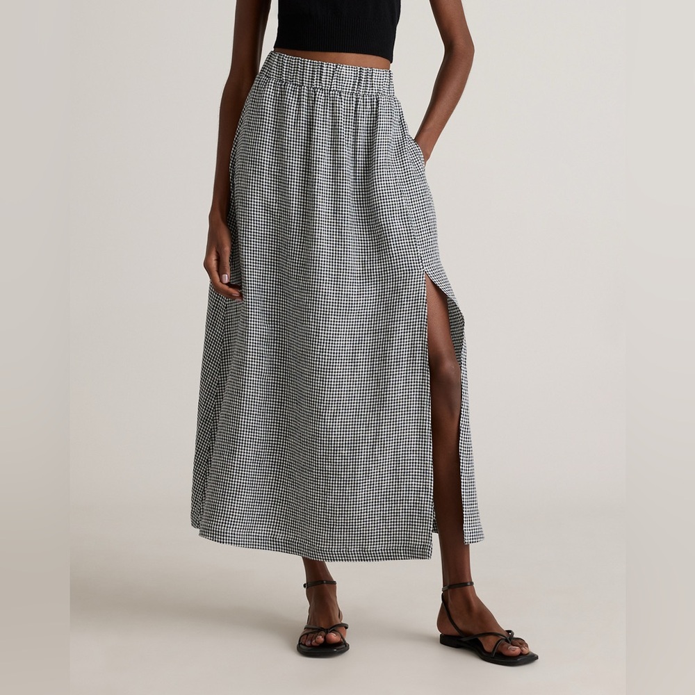 Quince 100% European Linen Maxi Skirt Gingham Sz XS